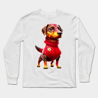 Fast and Fashionable: Dachshund in Red Speedster Suit Long Sleeve T-Shirt